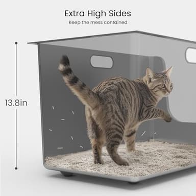 Stainless Steel Litter Box 13.7'' High Sides, XL Metal Cat Litter Box with Curved Low Entry, Cat Litter Pan for Big & Multiple Cats, Pet Toliet with Handy Wheels for Easy Moving - Image 4