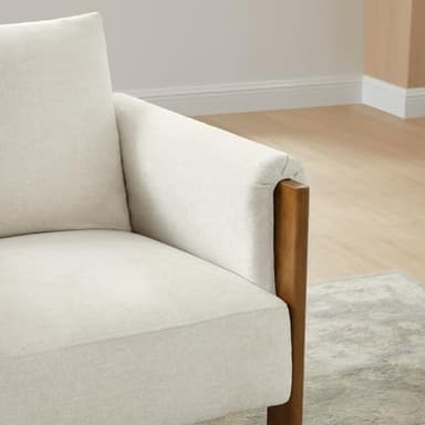 CHITA Accent Chair, Mid Century Modern Fabric Upholstery Armchair for Living Room, Solid Wood Frame, Fabric in Linen - Image 4