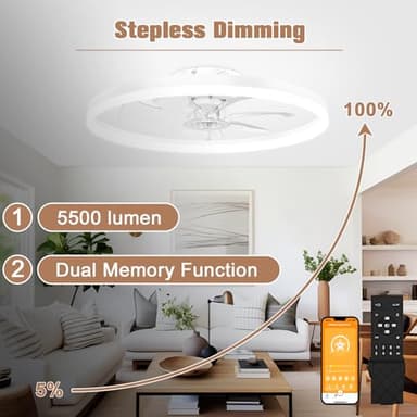 VOLISUN Low Profile Ceiling Fans with Light and Remote,23.6in Modern Bladeless Ceiling Fan with Lights,3000K-6500K Dimmable Flush Mount LED Fan Light,White Fandelier Ceiling Fans for Bedroom - Image 3