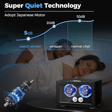 ANWBROAD Watch Winder for Automatic Watches, Double Watch Winder with LED and 4 Rotating Modes, Automatic Watch Winder Super Quiet Motor, Watch Winder Box with Adapter for Man UJWW004B - Image 3