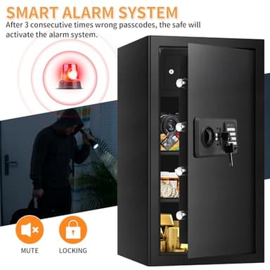 6.0 Cub Large Home Safes Fireproof Wterproof, Anti-theft Fireproof Safe with Programmable Keypad, Spare Keys and Alarm Systerm, Digital Home Security Safe Box for Document Money Medicines - Image 6
