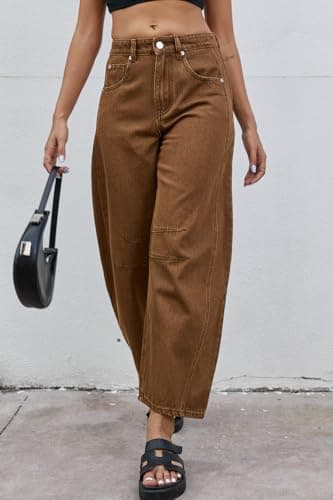 GREAIDEA Mid Rise Barrel Jeans for Women Wide Leg Mid Waist Cropped Denim Pants Y2k Baggy Boyfriend Jeans with Pockets - Image 3