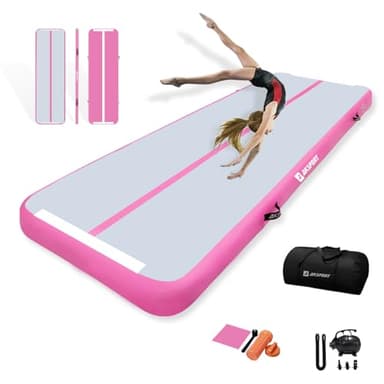 AKSPORT Gymnastics Air Mat Tumble Track Tumbling Mat Inflatable Floor Mats with Electric Air Pump for Home Use/Tumble/Gym/Training/Cheerleading/Parkour/Beach/Park/Water(Grey Pink,13ft) - Image 1