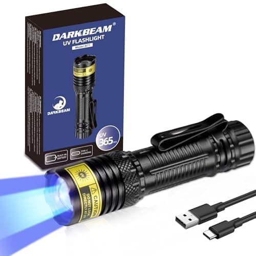 DARKBEAM 365nm UV Flashlight Black Light, Mini but Powerful Blacklight USB- C Rechargeable, Focusable Woods Lamp Water Resistant, Detector for Pet Urine, AC Leak Detection, Curing Resin - Image 1