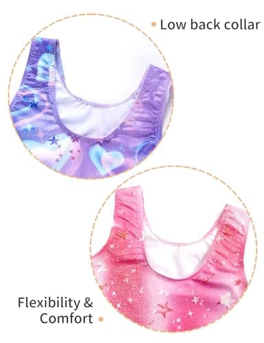 Nokecina Girls Gymnastics Leotards 2 Pack Size 4t 5t Purple Hearts Unitards Bodysuits Pink Stars Sparkly Biketard - Image 4