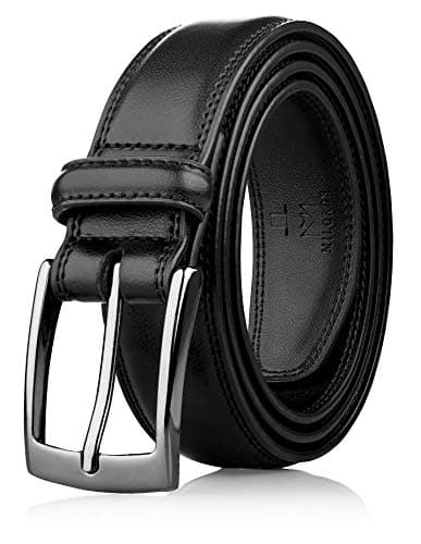 MILORDE Mens Leather Belt, Fashion & Classic Designs for Work Business and Casual (Size 34 (Waist 32), Whole Black) - Image 1