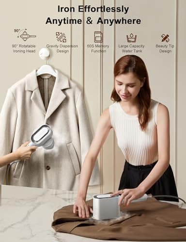 KopBeau Steamer for Clothes,2-in-1 Clothes Steamer & Iron for Wrinkles Remover,NTC Precision Ironing Protects Clothes,14 Min of Continuous Steam,1000W Travel Steamer for Travel and Home Use,White - Image 6