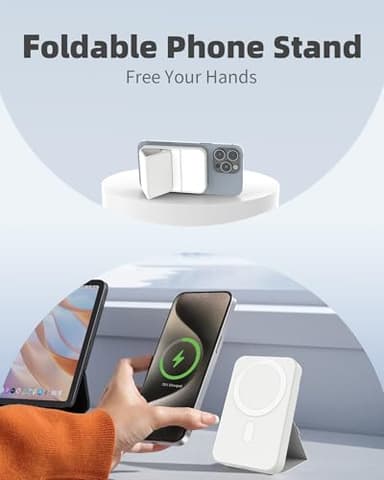 Magnetic Power Bank,5000mAh Battery Pack with USB-C Cable,Wireless Portable Charger with Foldable Stand,22.5W PD Fast Charging for iPhone16/15/14/13/12/Pro/Mini/Pro Max (White) - Image 3