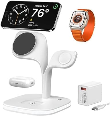 EXW for Magsafe Charger Stand,Charging Station for Multiple Devices,Wireless Charger for iPhone 17 Air 16 15 14 13 12 Series,Apple Watch Series 1-10/Ultra,AirPods Pro with LED and Adapter (White - Image 3