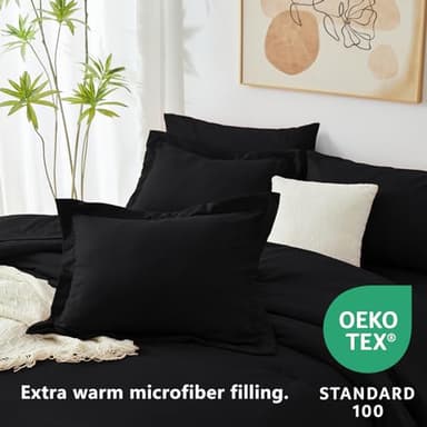 CozyLux Queen Comforter Set Black, 7 Pieces Bed in a Bag Soft Bedding Comforter Set with Sheets, All Season Boho 7PC Bed Sets with Comforter, Fitted Sheets, Flat Sheets, Pillow Shams and Pillowcases - Image 4