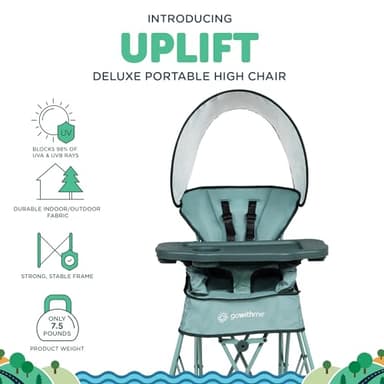 Baby Delight Go with Me Uplift Deluxe Portable High Chair | Travel High Chair | Sun Canopy | Indoor and Outdoor | Green Garden - Image 2