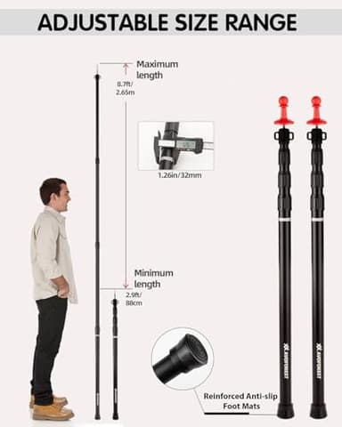 Tarp Poles Heavy Duty Adjustable, AVOFOREST Aviation Aluminum 8.7FT Tent Poles Lengthen and Thicken with Protection Cap Awning Poles Set of 4 for Hiking - Image 2
