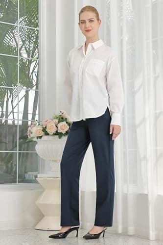 Bamans Dress Pants Women Work Business Casual Pants Tummy Control Office Straight Leg Navy Blue Trousers High Waisted Ladies Slacks Regular 31" L - Image 6