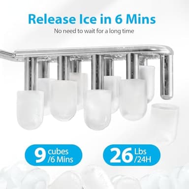 Aeitto Ice Makers Countertop, 9 Ice Cubes Release in 6 Mins, 26Lbs/24H, 2 Sizes of Bullet Ice Machine,Self-Cleaning Portable Ice Maker with Ice Scoop and Basket for Home Kitchen Office RV Bar, Black - Image 2