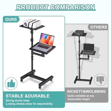 Facilife 2 Shelves Projector Stand Tripod, Height Adjustable Max 64", Mobile Laptop Cart on Wheels Projector Tripod Stand, Overbed Table with Wheels, Rolling Laptop Floor Stand for Couch - Image 9