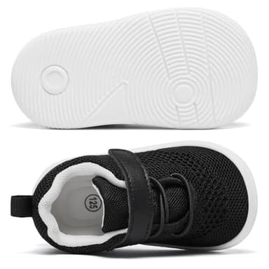 MORENDL Toddler Sneakers Baby Boys & Girls Barefoot Shoes Lightweight Breathable Walking Running Tennis Athletic Sport Shoes Black Size 7 - Image 4