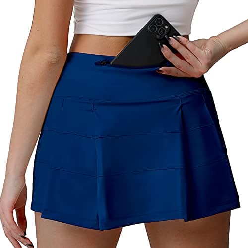 Husnainna High Waisted Pleated Tennis Skirt with Pockets Athletic Golf Skorts for Women Casual Workout Built-in Shorts 018BZQ-Navy/c6 - Image 1