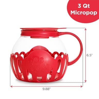 Ecolution Patented Micro-Pop Microwave Popcorn Popper with Temperature Safe Glass, 3-in-1 Lid Measures Kernels and Melts Butter, Made Without BPA, Dishwasher Safe, 3-Quart, Red - Image 7
