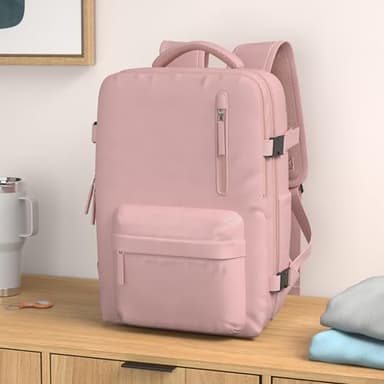 Large Travel Backpack Women, Carry On Backpack,Hiking Backpack Waterproof Outdoor Sports Rucksack Casual Daypack with USB Charging Port Shoes Compartment,Pink… - Image 2