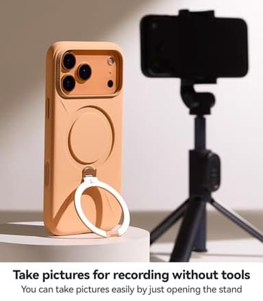 TORRAS Q3 Silicone 360 Spin for iPhone 17 Pro Case with Stand, Fit for MagSafe, Magnetic Ring Kickstand with Camera Control, Liquid Silicone Rubber Soft Phone Case for iPhone 17 Pro 6.3'', Orange - Image 8