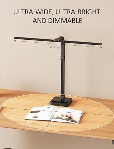 AKRRYR LED Desk Lamp for Home Office, Double Head 24W with Base, Architect Light 5 Lighting Brightness Flexible Gooseneck Table Reading Study, Black - Image 4