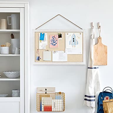 Miratino 2-Pack Cork Board with Linen 16x11 inch Bulletin Board Office Decor Hanging Pin Wood Framed Display Picture Vision Board Light for Wall School Office Bedroom 20-Pushpin Vintage White - Image 6