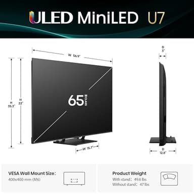 Hisense 65" Class U7 Mini-LED ULED 4K UHD Google Smart TV (65U75QG, 2025 Model) - QLED, Native 165Hz, VRR 288, Up to 3000 Nits, HDR10+, Dolby Vision IQ · Atmos, IMAX Enhanced, 2.1.2 Ch Surround - Image 3
