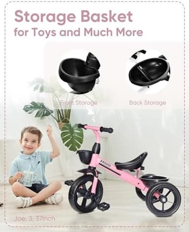 KRIDDO Kids Tricycles Age 24 Month to 4 Years, Toddler Kids Trike for 2.5 to 5 Year Old, Gift Toddler Tricycles for 2-4 Year Olds, Trikes for Toddlers, Sporty Styling, Pink - Image 4