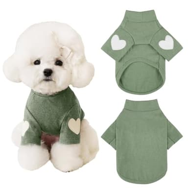 Yaopelky Dog Sweatshirt for Small Medium Dogs Warm Pet T Shirt Dog Clothes with Heart Print Cat Puppy Outfit Doggie Sweatshirts for Teddy,Chihuahua Schnauzer (Green, Large) - Image 1