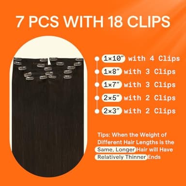 Full Shine 28 Inch Clip in Hair Extensions Real Human Hair Dark Brown Clip in Extensions Brown Real Hair Extensions Clip ins for Women Triple Weft Invisible 7 Pcs 150 G - Image 3