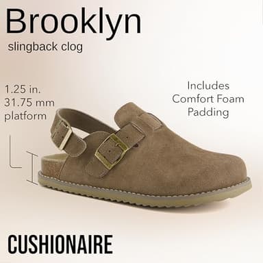 CUSHIONAIRE Brooklyn Suede Womens Slides– Comfortable Clog Mules with Adjustable Buckles – Summer Shoes for Women,Taupe 7.5 - Image 3