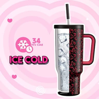 Meoky 40 oz Tumbler with Handle and Straw, Tumbler with Lid and Straw, Insulated Stainless Steel Travel Mug, 100% Leak-proof, Keeps Cold for 34 Hours or Hot for 10 Hours (Heart) - Image 3