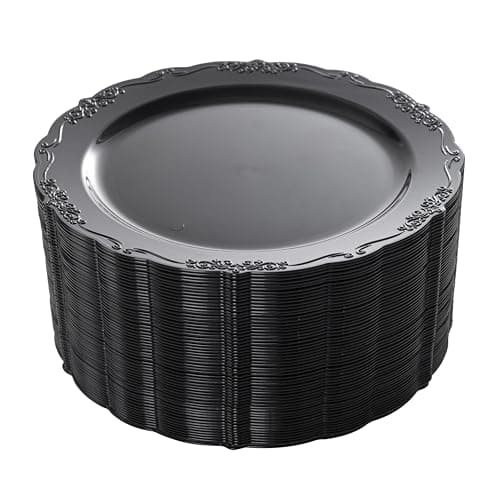 DaYammi 60PCS Black Plastic Plates, Heavy Duty Black Disposable Plates Premium 7.5 inch Dessert Cake Salad Appetizer Plates Hard Plastic Plates Disposable for Halloween Party - Image 1