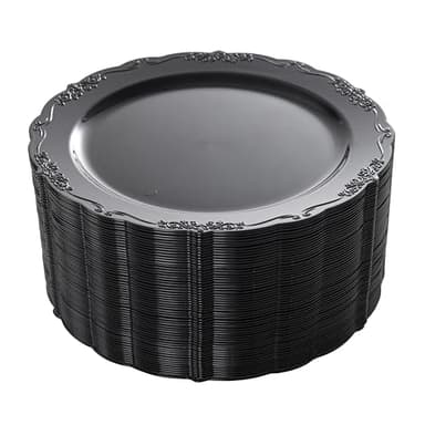 DaYammi 60PCS Black Plastic Plates, Heavy Duty Black Disposable Plates Premium 7.5 inch Dessert Cake Salad Appetizer Plates Hard Plastic Plates Disposable for Halloween Party - Image 1