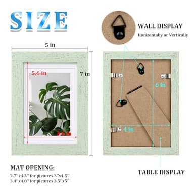 Egofine 4x6 Picture Frames Set of 4, Made of Solid Wood Covered by Plexiglass 3.5x5 with Mat or 4x6 without Mat, for Table Top Display and Wall Mounting Photo Frame Rustic Green - Image 3