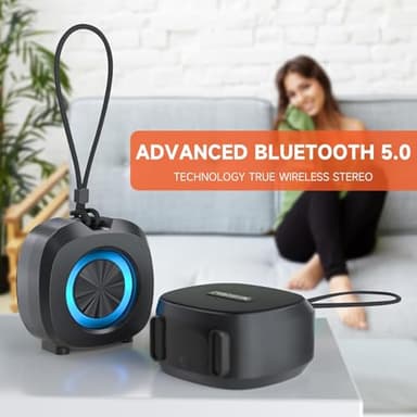 PEICHENG Speaker, Small Portable Bluetooth Wireless IPX5 Waterproof Shower Speaker,Loud Stereo Sound Deep Bass,TWS Paire, RGB Lights,Long Playtime for Outdoor Party, Great Gift,1PC(Black) - Image 3