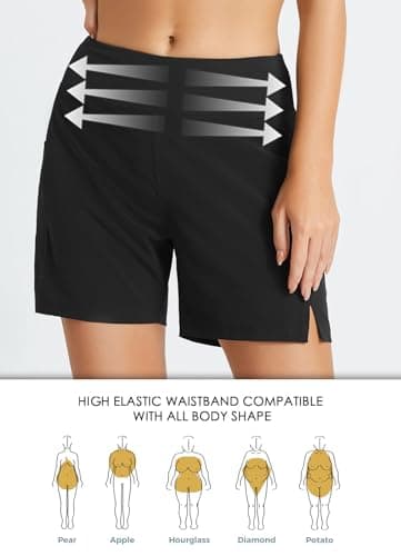 baleaf Women's Swim Shorts High Waisted 5" Swimming Board Shorts for Women Tummy Control Bathing Suit Bottom Quick Dry with Pockets Black 2XL - Image 3
