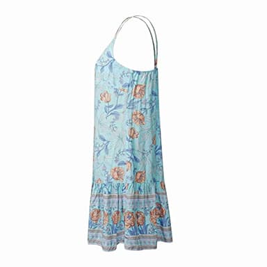Watoriwa Women's Bohemian Print Dress - V-Neck,Loose Sleeveless, Spaghetti Strap Sundress & Coverup for Summer 2025 (XS, Cyan) - Image 3