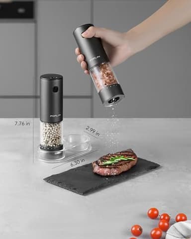 FORLIM 2-Speed ​​Electric Salt And Pepper Grinder Set, External Rotation To Adjust Coarseness, Rechargeable Aluminum Alloy Pepper Mill With Base, One-Button Automatic Grinding, Washable Container - Image 8