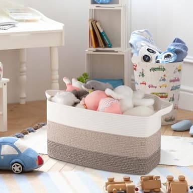 OIAHOMY Large Storage Basket, Cotton Rope Woven Blanket Basket, Toy Bin for Baby Room, Container for Blanket Storage in Living Room, 20''×16''×12'', Gradient Brown - Image 5