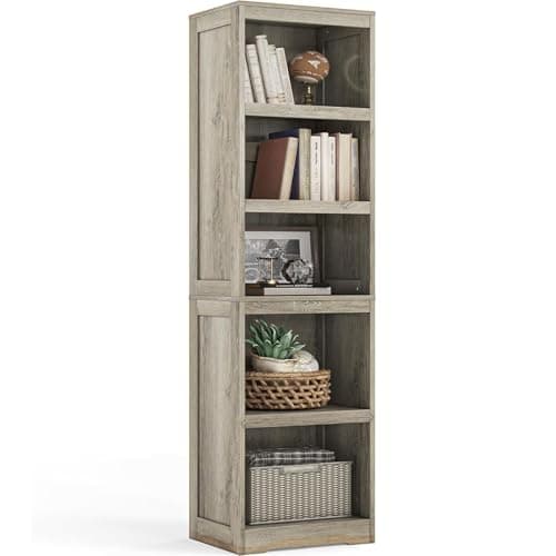 LINSY HOME 5-Shelf Bookcase, Narrow Bookshelves Floor Standing Display Storage Shelves 68 in Tall Bookcase Home Decor Furniture for Home Office, Living Room, Bed Room - Light Brown - Image 1