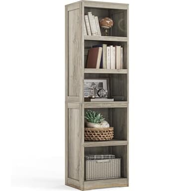 LINSY HOME 5-Shelf Bookcase, Narrow Bookshelves Floor Standing Display Storage Shelves 68 in Tall Bookcase Home Decor Furniture for Home Office, Living Room, Bed Room - Light Brown - Image 1