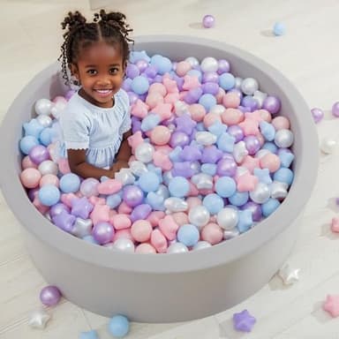 GOGOSO Ball Pit Balls for Toddlers Phthalate-Free BPA-Free Non-Toxic Crush Proof Soft Plastic Play Balls Baby Kids Shape Tent Pool Playhouse Playpen Party Decor, Pink Blue Purple White,100PCS - Image 5