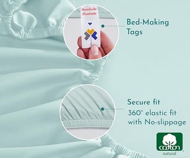 California Design Den Soft 100% Cotton Twin XL Fitted Sheet Only, Durable Sateen, All-Around Elastic, Head Side/Foot Side Indicators, Twin XL No Slip Sheets (Seafoam) - Image 3