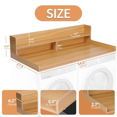 Washer Dryer Countertop Laundry Countertops Counter Top for Washer and Dryer Washer Dryer countertop with Shelf Laundry Countertop Over Washer and Dryer (Light Walnut) 54″×27.5″×12″ - Image 4