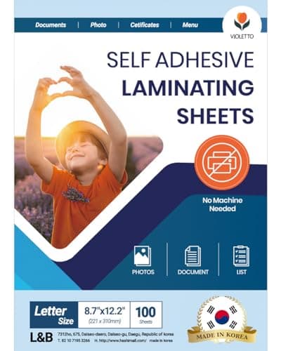 Self Stick Laminating Sheets 8.5 x 11 Inches, 4mil, Pack of 100, No Heat, No Machine, Peel and Stick Laminating Sheets, Self Adhesive Contact Paper, Self Sealing Clear Vinyl Stickers by VIOLLETO - Image 1