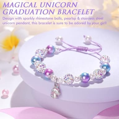 Trabuono 2025 Kindergarten Graduation Gifts for Girls, Preschool Graduation Gifts for Her Daughter Granddaughter Niece Big Sister Purple Unicorn Charm Bracelet for Girls with Grad Card Present Boxed - Image 6
