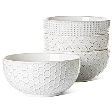 LE TAUCI Large Soup Bowl 42 OZ, Ceramic Kitchen Bowl Set for Soup, Pho, Chip, Pasta, Fruits, Salad, Noodle and Ramen- 7 Inch, Set of 4, Arctic white - Image 1