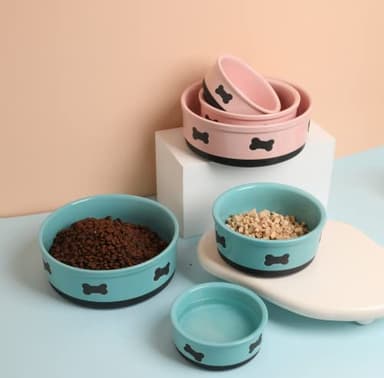 Sweejar Ceramic Dog Bowls with Bone Pattern, Dog Food Dish for Small Dogs, Porcelain Pet Bowl for Water 16 Fl Oz (New Turquoise) - Image 5