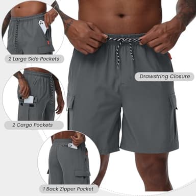 Men's Cargo Shorts Quick Dry Lightweight Stretch Hiking Shorts for Men with 5 Pockets No Lining Grey - Image 4